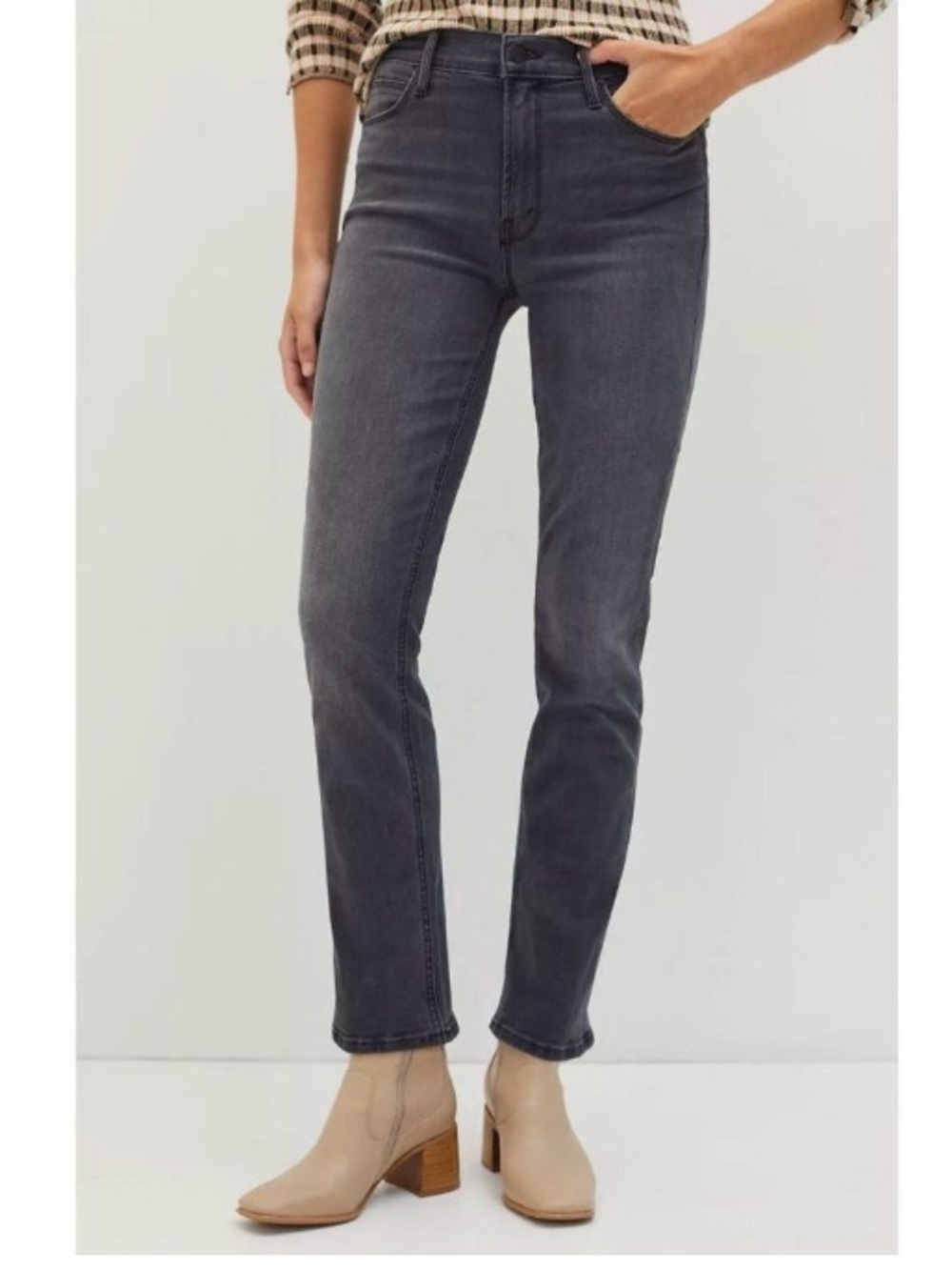 Mother The Dazzler Slim Straight Mid-Rise Jeans Lighting Up Lanterns Gray 26